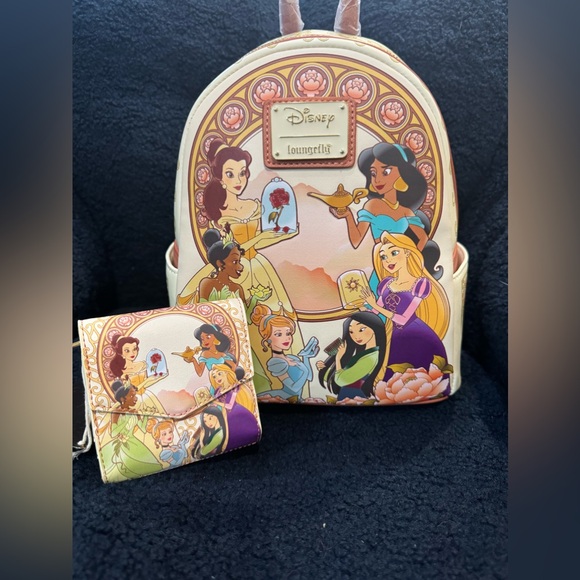NWT Loungefly Disney Princess ornate floral mini backpack w/ matching wallet - Picture 8 of 14